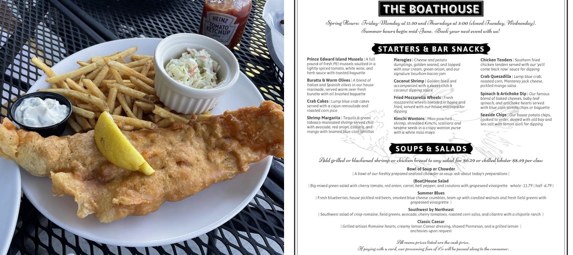 The Sackets Boathouse Menu